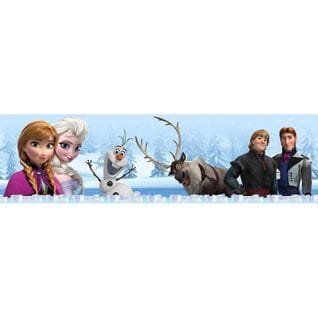 Frise La Reine Des Neiges Disney Elsa, Anna, Olaf, Sven Et Kristoff Sur Fond De Neige