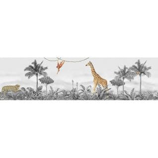 Frise Auto-collante Animaux De La Jungle Girafe, Léopard Et Singe En Noir Et Blanc - 1 Rouleau De 0,