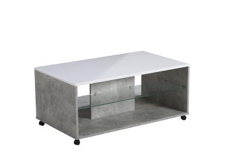 Table basse avec roulettes BERT beton/blanc