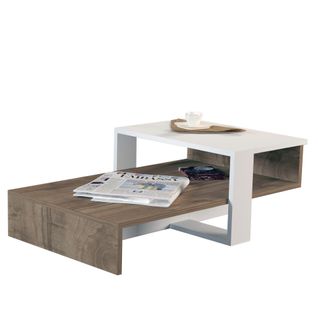 Table Basse Asymétrique Crusis Emboîtement Bois Naturel Et Blanc