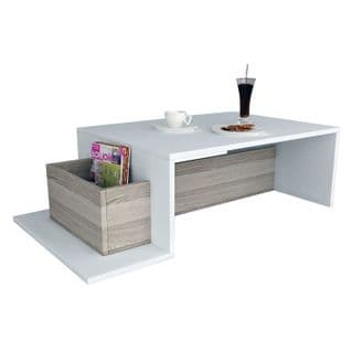 Table Basse Combinée Porte-revues Unumat 106,8cm Bois Naturel Et Blanc