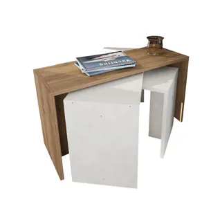 Lot De 3 Tables Basse Gigogne Logan Bois Naturel Et Blanc