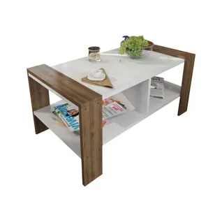 Table Basse Izole L90cm Bois Foncé Et Blanc