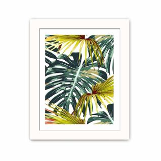 Tableau Décoratif Patroclo 23,5x28,5cm Bois Blanc Motif Feuilles Tropicales Vert