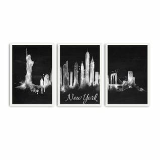 Lot De 3 Tableaux Encadrés En Blanc Pictor L109xh50cm Motif Silhouette De New York Noir Et Blanc