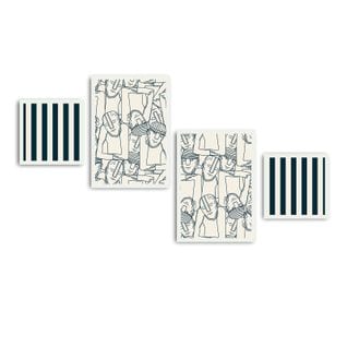 Lot De 4 Tableaux Encadrés En Blanc Pictor L136xh75cm Motif Rayures Verticales Et Figures Abstraites