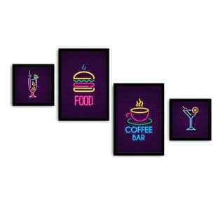 Lot De 4 Tableaux Encadrés En Noir Pictor L136xh75cm Motif Drinks And Food Multicolore