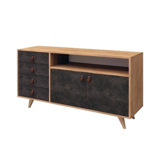 Buffet Bas Zeresa L140cm Bois Chêne Et Gris Foncé Effet Béton