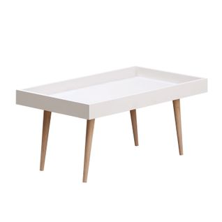 Table Basse Style Scandinave Oryo L80cm Bois Clair Et Blanc