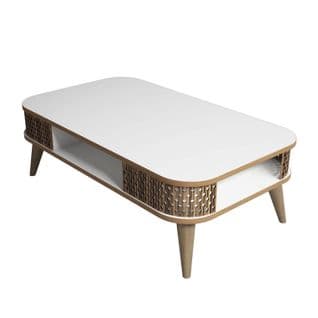 Table Basse Chanez Avec Rangement L105cm Blanc Et Bois Foncé