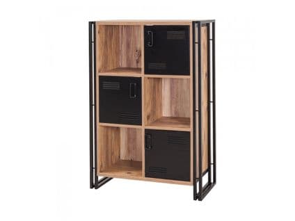 Buffet 3 Portes Et 3 Compartiments Broron H127cm Métal Noir Et Bois Pin Foncé