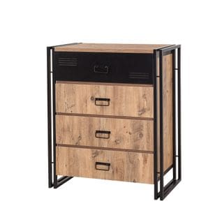 Commode 4 Tiroirs Permixtio 90cm Métal Noir Et Bois Naturel