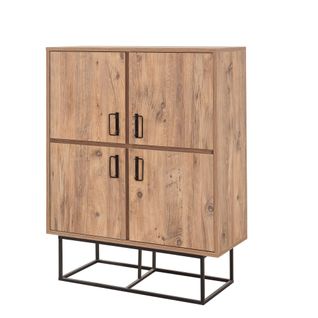 Buffet Haut Style Industriel 4 Portes Feneta Bois Clair