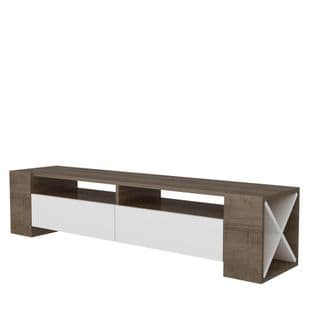 Meuble TV Pariro L155cm Blanc Et Bois Foncé