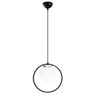 Suspension 1 Lampe Globe Cerclé Haut Bioxy Verre Blanc Et Métal Noir