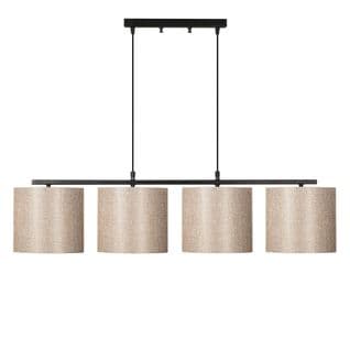 Suspension 4 Lampes Alignés à Simple Barre Senna Métal Noir Et Tissu Blanc Crème