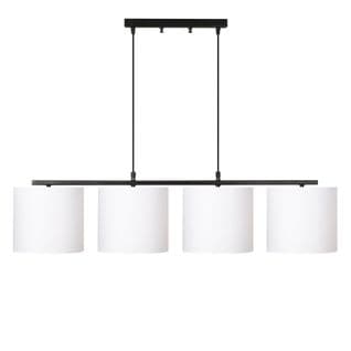 Suspension 4 Lampes Alignés à Simple Barre Senna Métal Noir Et Tissu Blanc