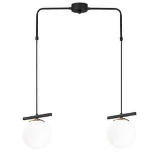 Suspension 2 Lampes à Barrettes Iko 64cm Verre Blanc Et Métal Noir