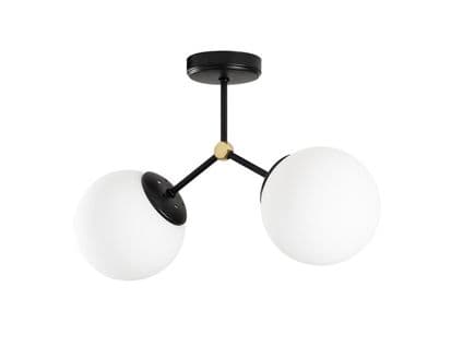 Plafonnier En Métal 2 Globes Damar - L. 44 X H. 28 Cm - Noir Et Blanc