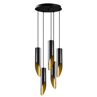 Suspension 5 Lampes Tubes Tronqués Saccade Dugan D43cm Métal Noir Et Or