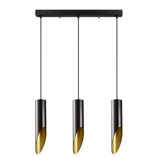 Suspension 3 Lampes Tubes Tronqués Alignés Dugan 58cm Métal Noir Et Or