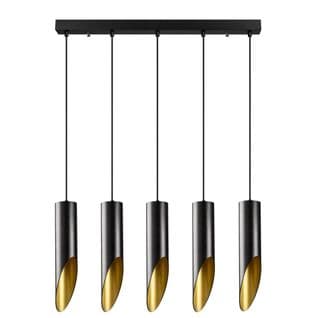 Suspension 5 Lampes Tubes Tronqués Alignés Dugan 135cm Métal Noir Et Or