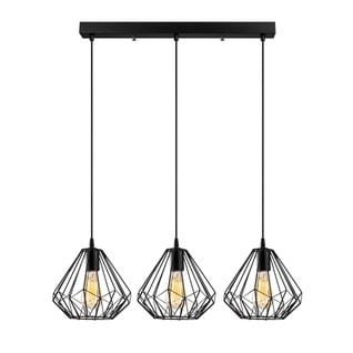 Suspension Filaire 3 Lampes Diamants Alignés Vivian 43cm Métal Noir