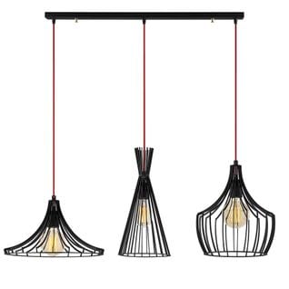 Suspension 3 Lampes Filaire Alignées Snaya Métal Noir Et Rouge