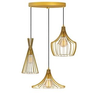 Suspension Filaire 3 Lampes Saccade Snaya D55cm Métal Noir Et Or