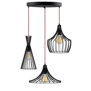 Suspension Filaire 3 Lampes Saccade Snaya D55cm Métal Noir Et Rouge