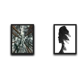 Lot De 2 Tableaux Encadrés En Noir L30xh40cm Motif Femme, Grands Pins