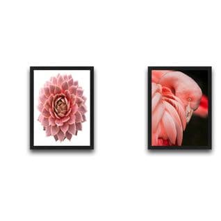 Lot De 2 Tableaux Encadrés En Noir L30xh40cm Motif Flamant Rose Succulente