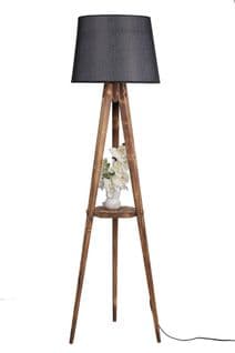 Lampadaire Trépied Lunctura 160cm Bois Marron Et Tissu Noir