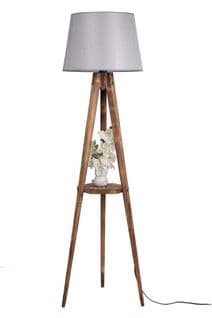 Lampadaire Trépied Lunctura 160cm Bois Marron Et Tissu Gris