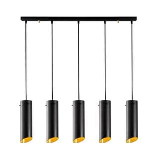 Suspension 5 Lampes Alignées Tube Sectionnée Karasiba Métal Noir Et Or