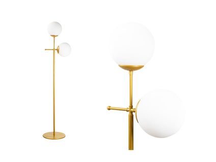 Lampadaire En Métal Mudoni - 2 Globes - H. 174 Cm - Blanc Et Doré