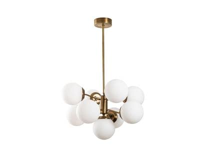 Suspension En Métal Mudoni - 9 Globes -h. 80 Cm - Blanc Et Doré