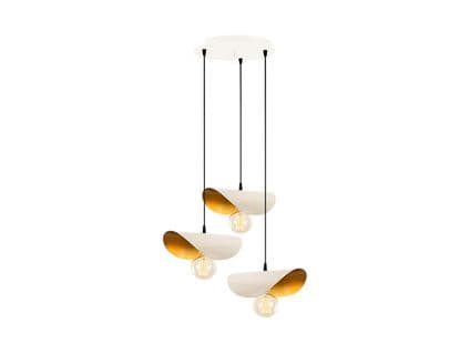 Suspension En Métal - 3 Abat-jours - L. 45 X H. 26-106 Cm - Doré Et Blanc - Vittorio