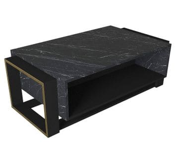 Table Basse Pirarucu 106,4x60cm Bois Noir Et Gris Effet Marbre