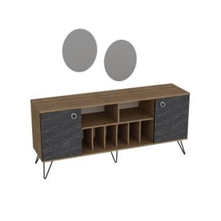 Ensemble Buffet Et 2 Miroirs Ancara Bois Naturel Et Noir Effet Marbre