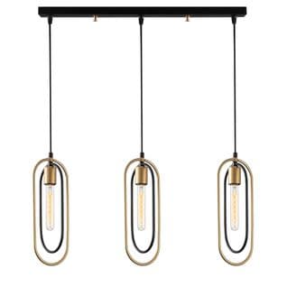 Suspension 3 Lampes Cadre Bâtonnet Alignées Haruko Métal Noir Et Or