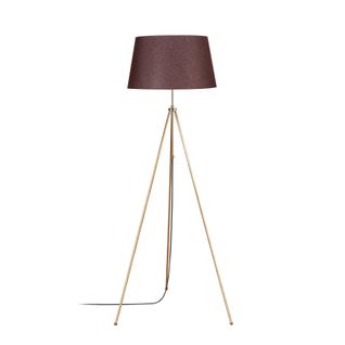 Lampadaire Trépied Fin Qiang 165cm Tissu Marron Et Métal Or