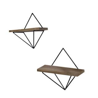 Étagère Murale Gawen L30cm Bois Massif Foncé Et Métal Noir