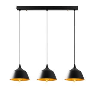 Suspension 3 Lampes Alignées Epille 95cm Métal Noir Et Or