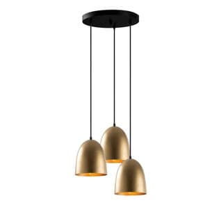 Suspension 3 Lampes Cloches Saccade Gakuli D20cm Métal Martelées Noir Et Or Mate