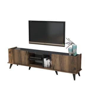 Meuble TV 2 Portes Et 3 Compartiment Bergerat 180cm Bois Et Effet Marbre Noir