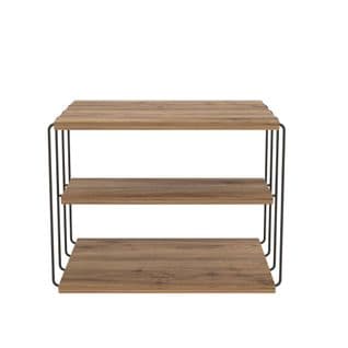 Table De Chevet 3 Étagères Gersis 50cm Métal Noir Et Bois Clair