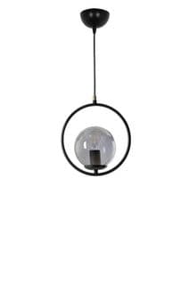 Suspension 1 Lampe Cerclée Radrana D30cm Verre Gris Fumé Et Métal Noir