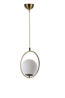 Suspension 1 Lampe Cerclée Radrana D30cm Verre Blanc Et Métal Or