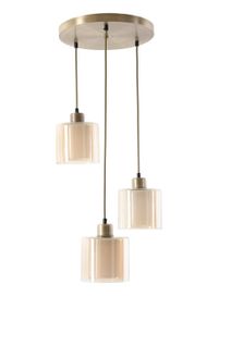 Suspension 3 Cylindres Bulla D30cm Verre Beige Fumé Et Métal Or